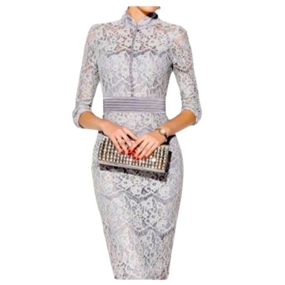 Metisu Lace Long Sleeve Midi Dress Sz M Victorian Regency Sheer Coquette Dainty - Picture 1 of 10